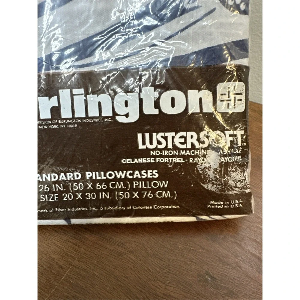 Vintage Burlington 2 Standard Lustersoft Pillowcases Blue White Made USA NEW NOS